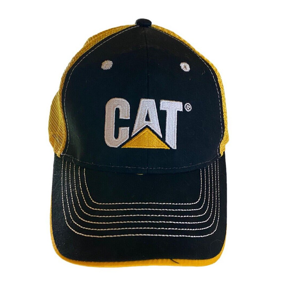 Caterpillar CAT Equipment Trucker Black and Yellow Mesh Adjustable Cap Hat - Picture 1 of 6